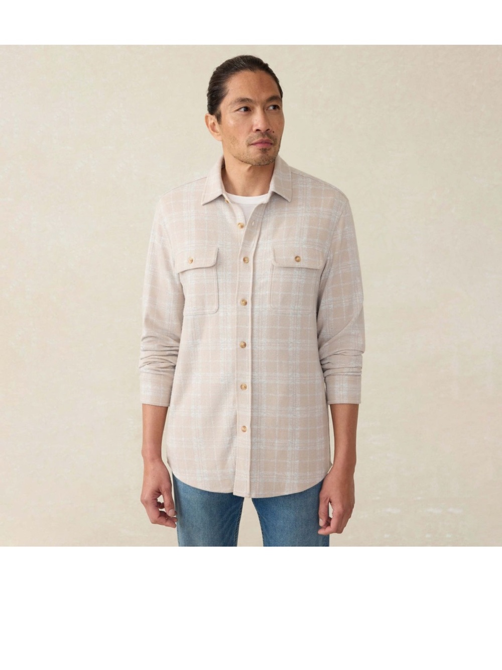 NWT Faherty Legend Tan and Cream Plaid Button-Up Sweater Shirt Sz S $178